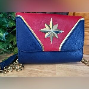 Marvel Captain Marvel Crossbody Clutch Red Blue Gold Star Bioworld